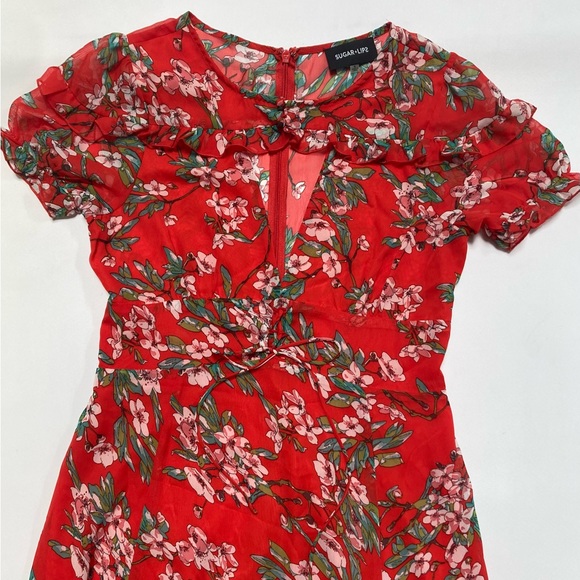 Sugar Lips Red Floral Chiffon Maxi Dress - Picture 2 of 5